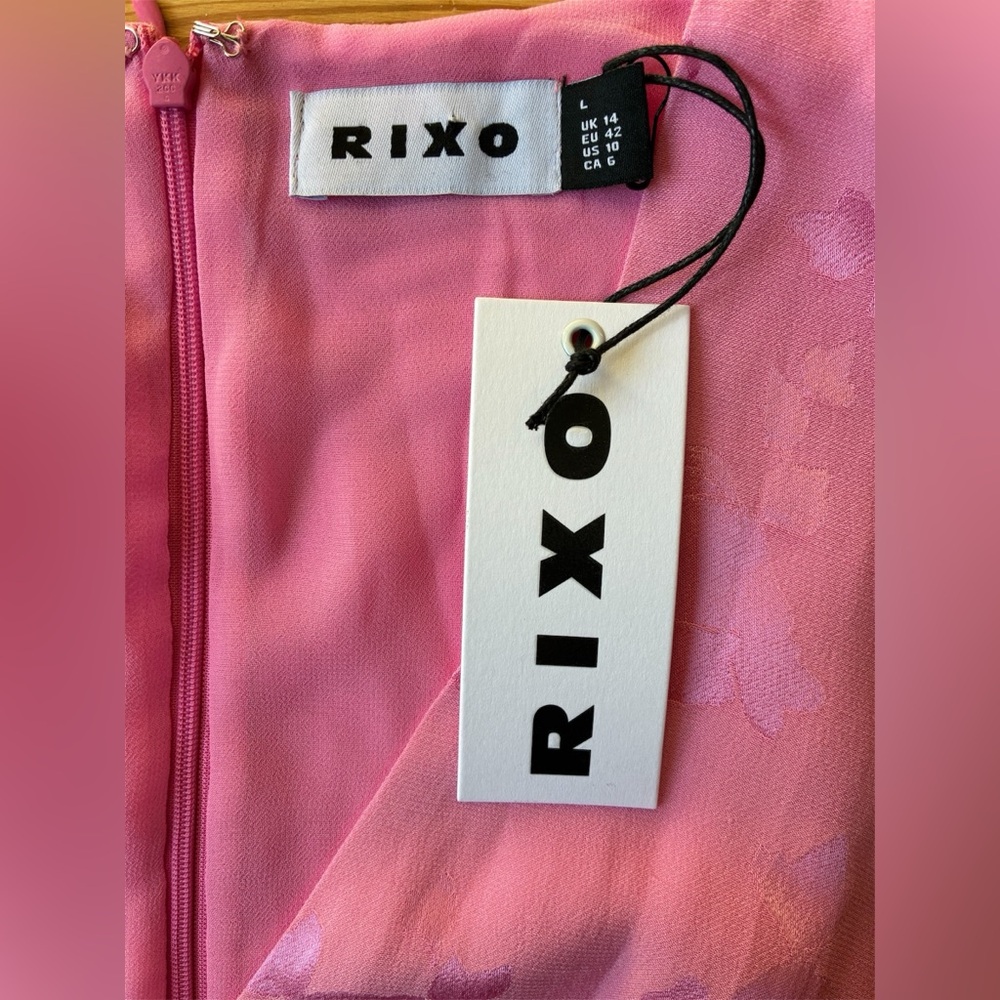 NWT Rixo Bambi Pink Floral Embellished Maxi Dress Black Velvet Waist Large NoBow - Picture 11 of 11